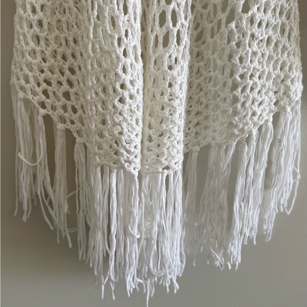ASHA Crochet Knit Boho Fringe Tunic Handcrafted Look Beach Festival Cover Up S - Picture 4 of 5